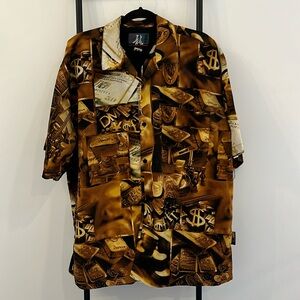 Vintage 90s Impaq Sports Wear Money Gold Currency Photoprint Hawaiian Shirt Men
